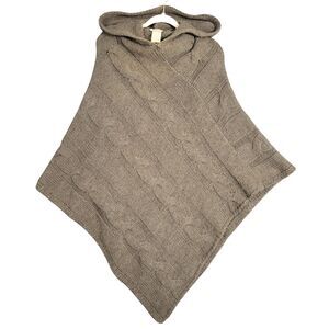 COCOGIO Brown Cable Knit Alpaca Wool Blend Hooded Ponch Sweater Italy ONE SIZE